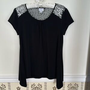 Jaclyn Smith Silver Sequins Hi-Lo Black Short Sleeve Size Small Top